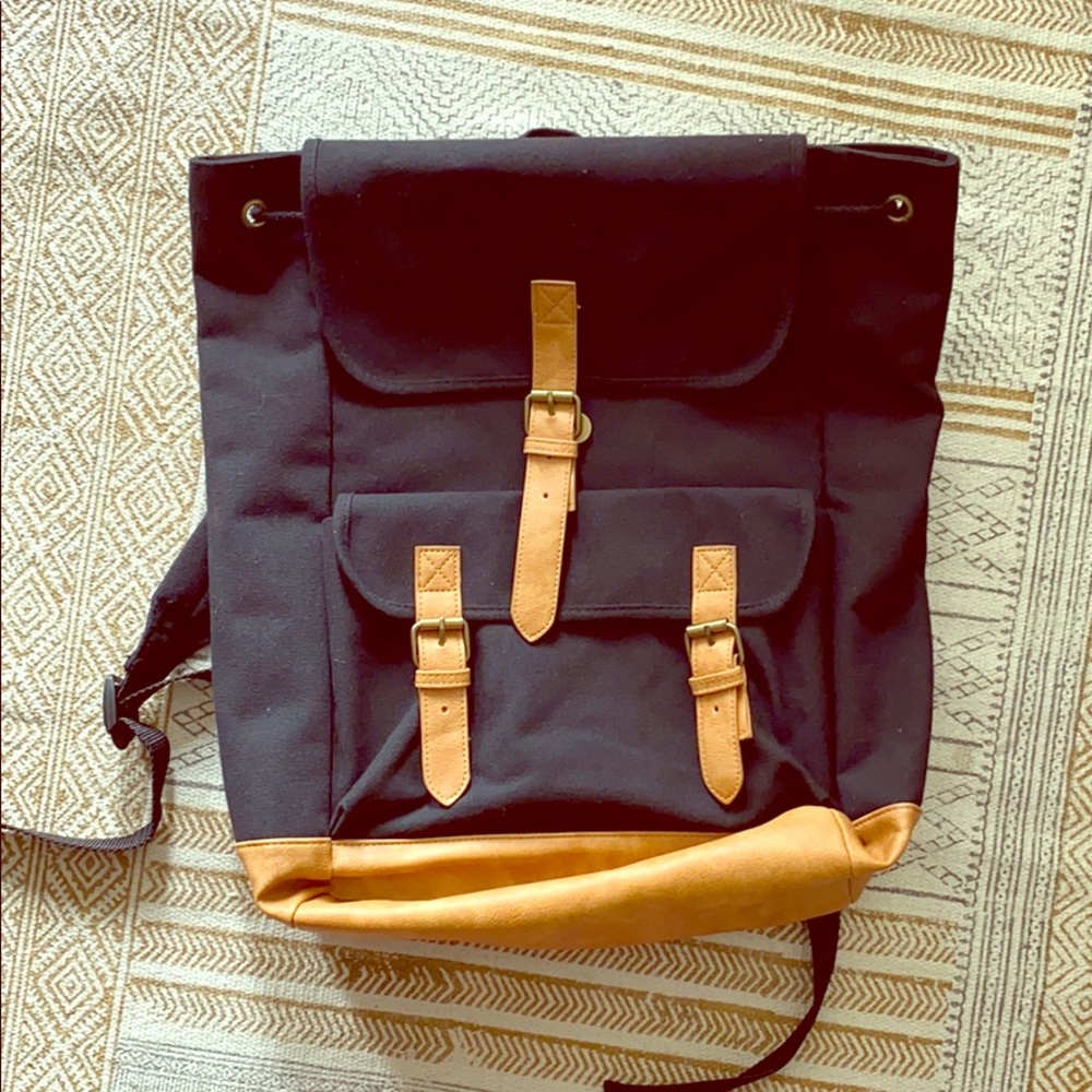 Black and Cognac-brown large casual backpack